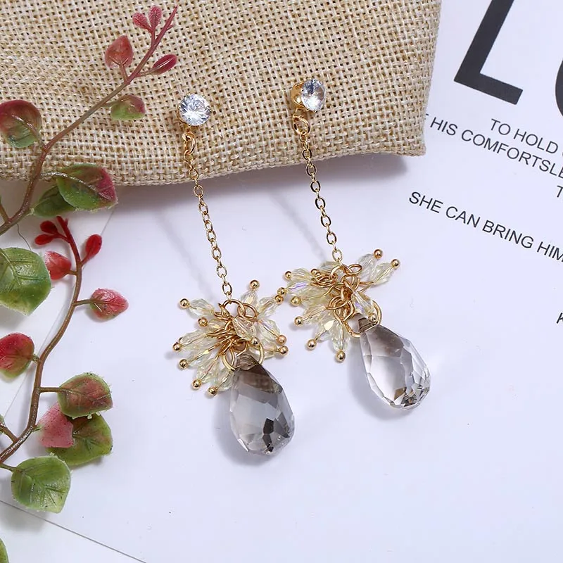 

JIOFREE Fashion Crystal Long Wedding Clip on Earrings Without Piercing for Women brincos Luxury Big Rhinestone Party Earring