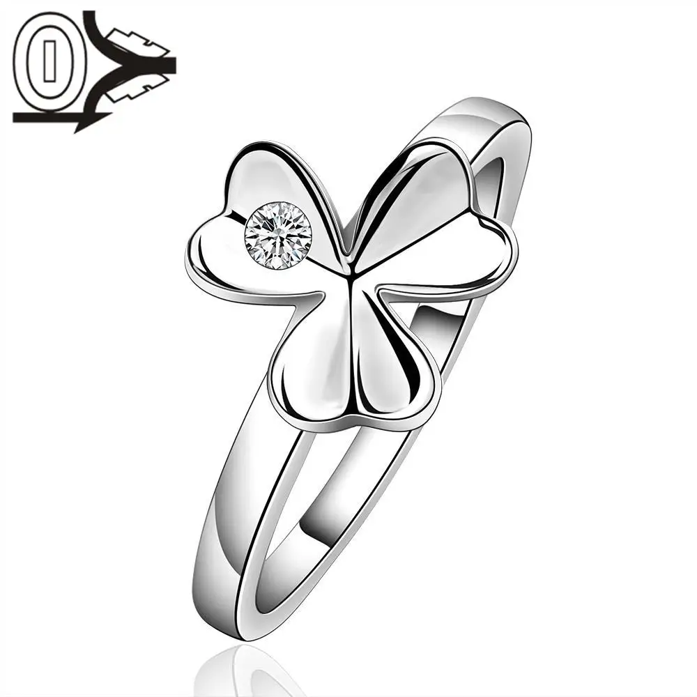 

Free Shipping Wholesale Silver-plated Ring,Silver Fashion Jewelry,Women&Men Gift Clover Flower Zircon Silver Finger Rings