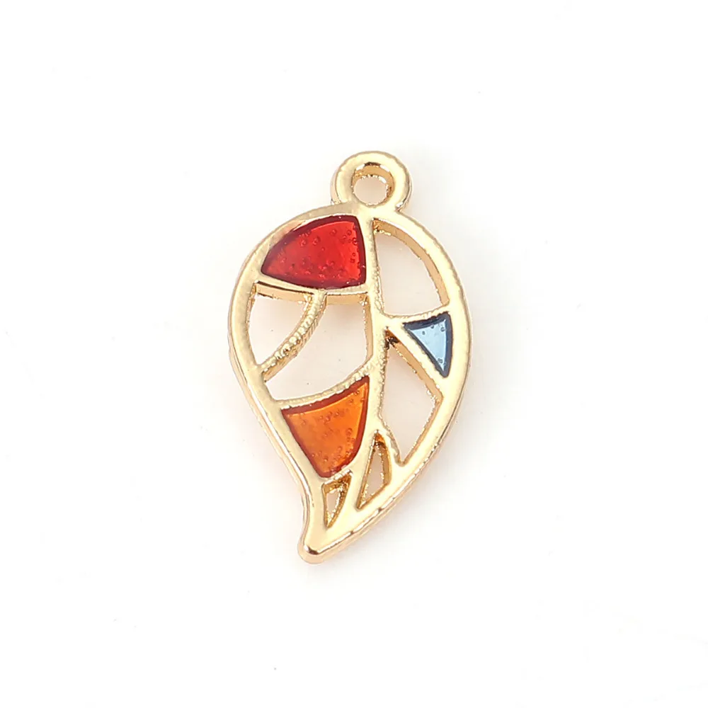 

DoreenBeads Zinc Based Alloy Charms Pendant Leaf Gold Multicolor Enamel DIY Components Findings 16mm( 5/8") x 9mm( 3/8"), 10 PCs