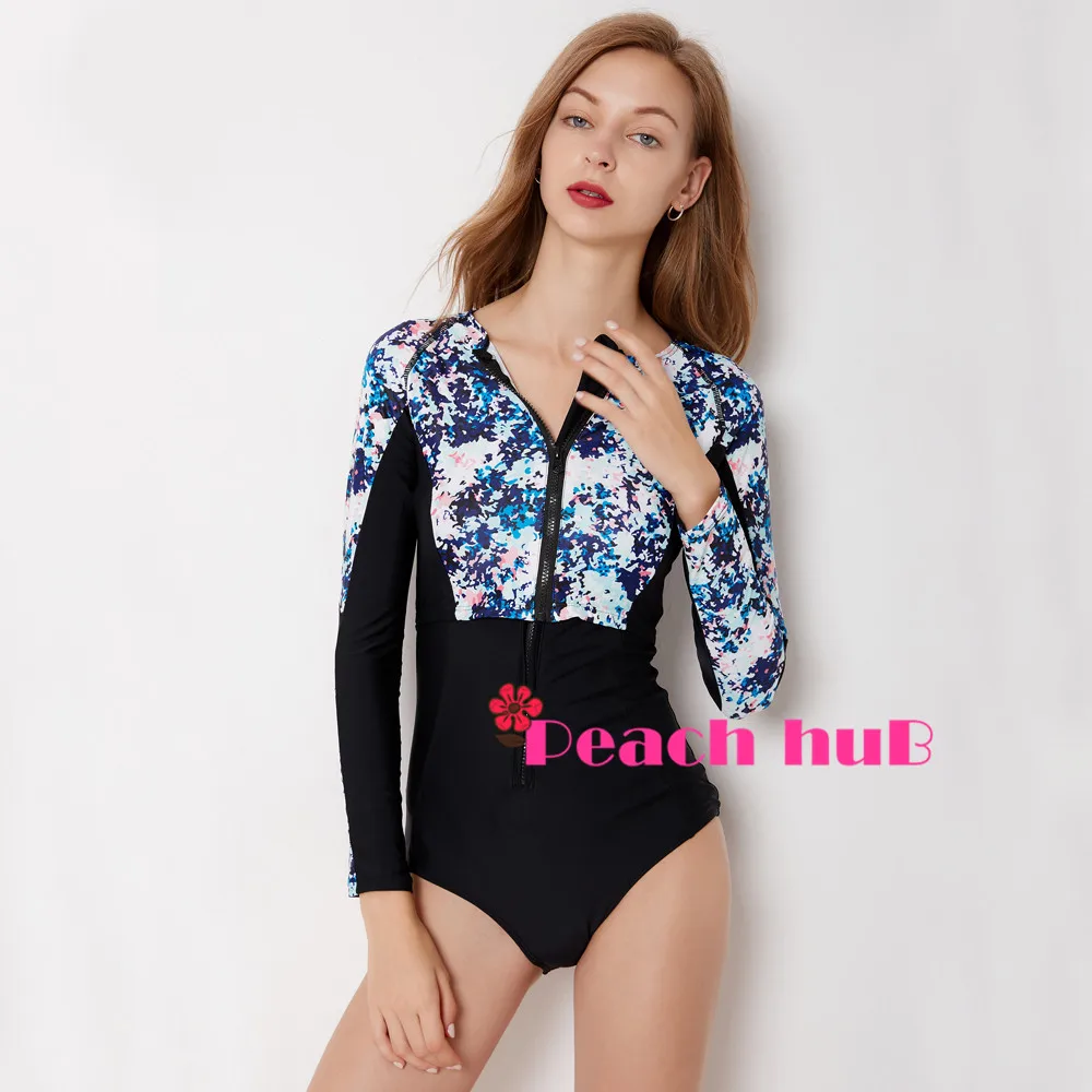 Rash Guard Zip Long Sleeve Swim Suit Two-Pieces Swimsuit Women Uv Protection Swim Shirts Surf Swimwear Women Plus Size XXl (4)