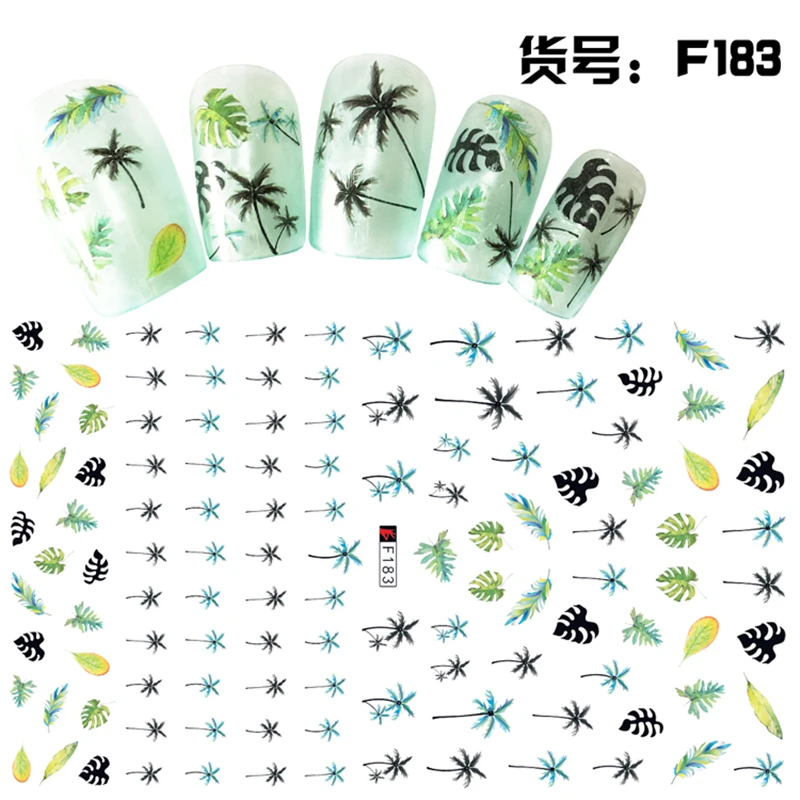

FWC 1 Sheet Coconut Tree 3D Embossed Nail Sticker Flower Adhesive DIY Manicure Slider Nail Art Tips