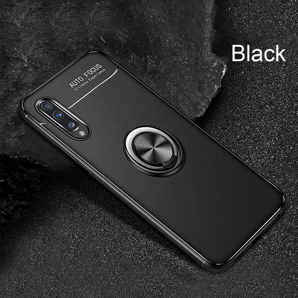 Black Роскошный автомобильный чехол с магнитным кольцом для samsung Galaxy A10 A20 A30 A40 A50 Мягкий силиконовый чехол A70 M20 противоударный бампер чехол s - Цвет: Black