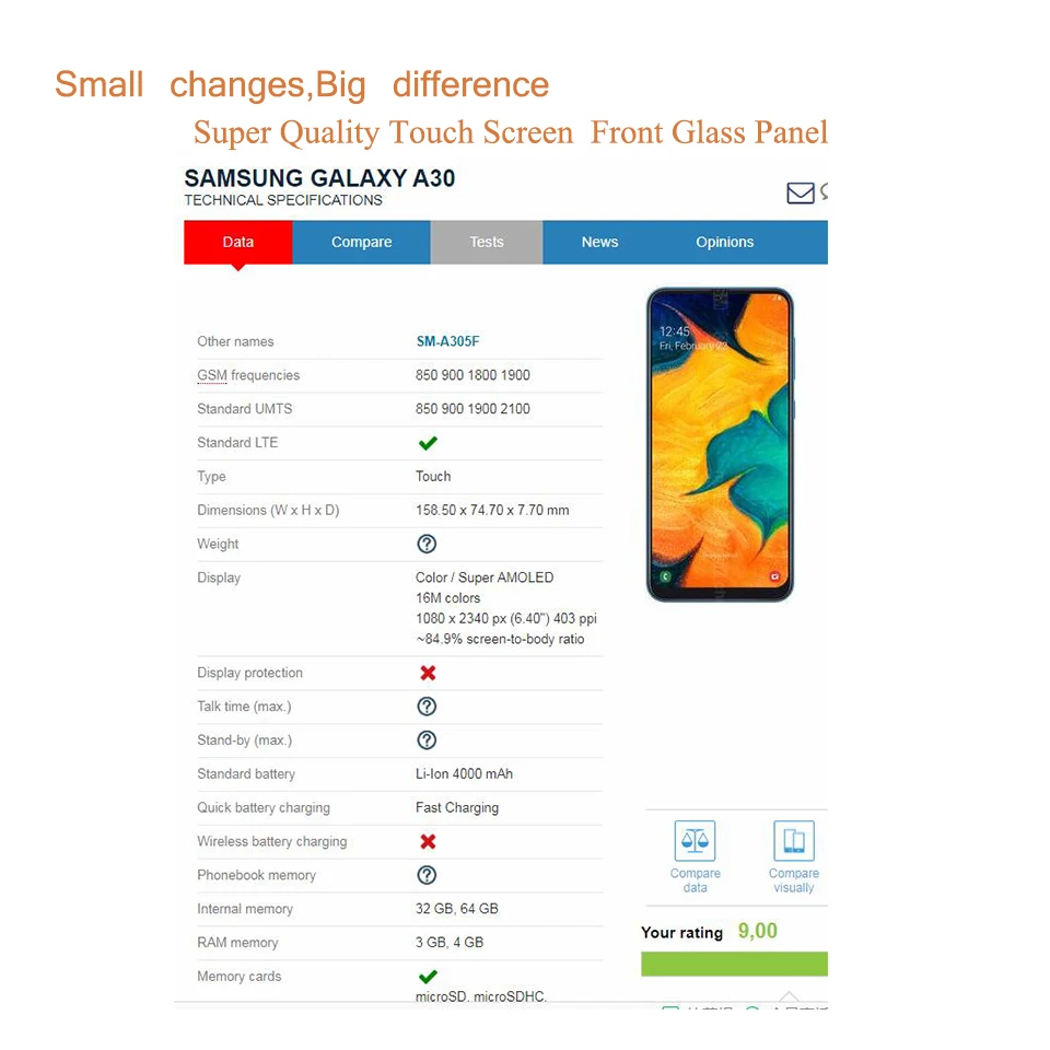 50 шт./лот для Samsung Galaxy A10 A30 A50 сенсорный экран передняя стеклянная панель ЖК