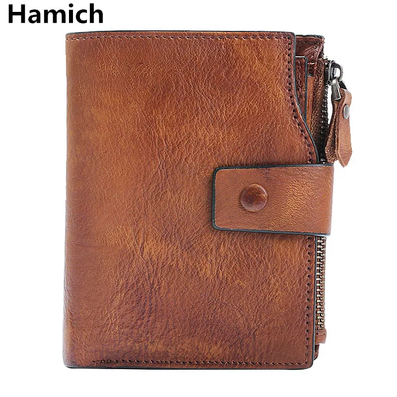 

New Handmade genuine leather men's purses leisure vintage cow leather youth wallets short men's Cowhide wallets