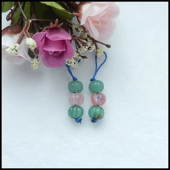 

Carved Green Aventurine with Volcano Cherry Quncor Semi-precious stones woman Earrings,25x10x10mm,6.1g