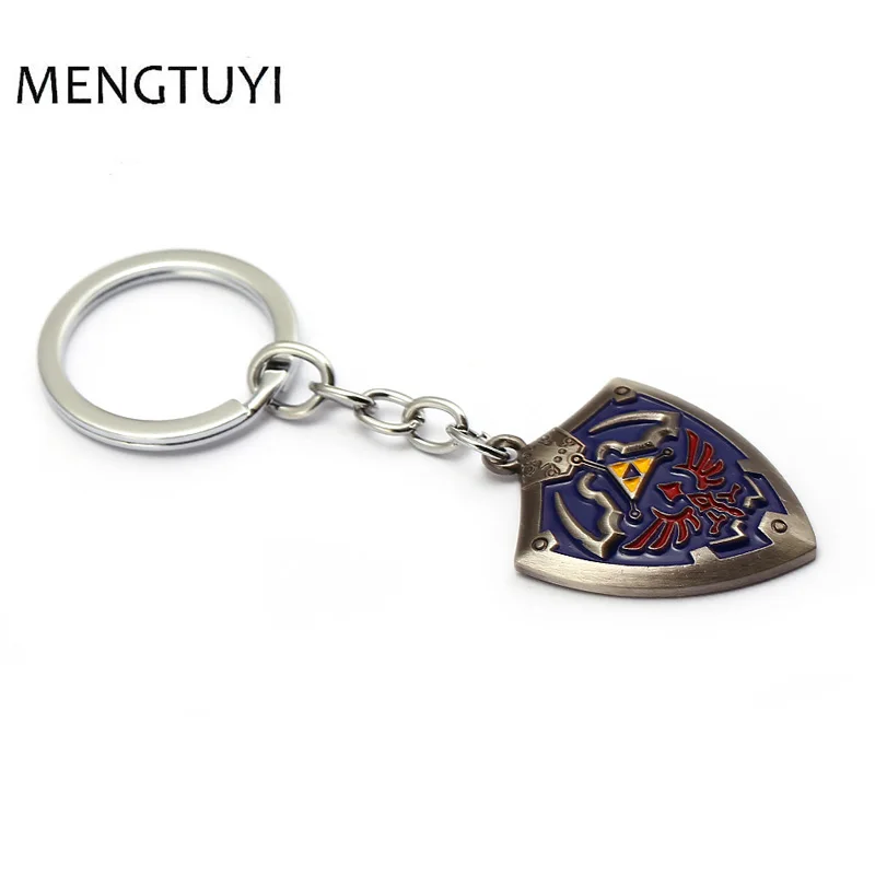 J Store juego clásico La leyenda de Zelda Llavero hombres metal shield colgante juego souvenir sleutelhanger llaveros