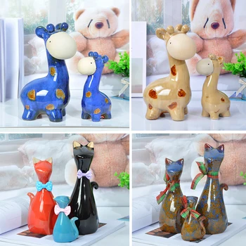 

American pastoral cartoon owl cat deer frog set ceramics craft animal figurines room decorations ornament birthday wedding gifts