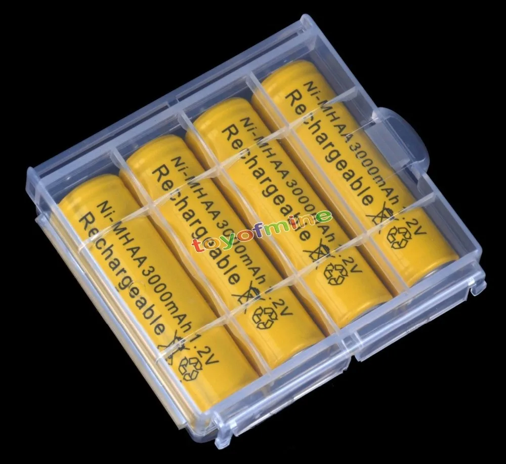 4x AA 3000 mah NiMH 1,2 v 2A желтый цвет аккумуляторная батарея+ 1x Пластиковый Держатель корпуса батареи