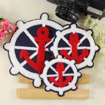 

50pcs/lot Large Sew Round Embroidered Patch Anchor Towel Badge DIY Clothing Decorative Applique Sewing Accessories