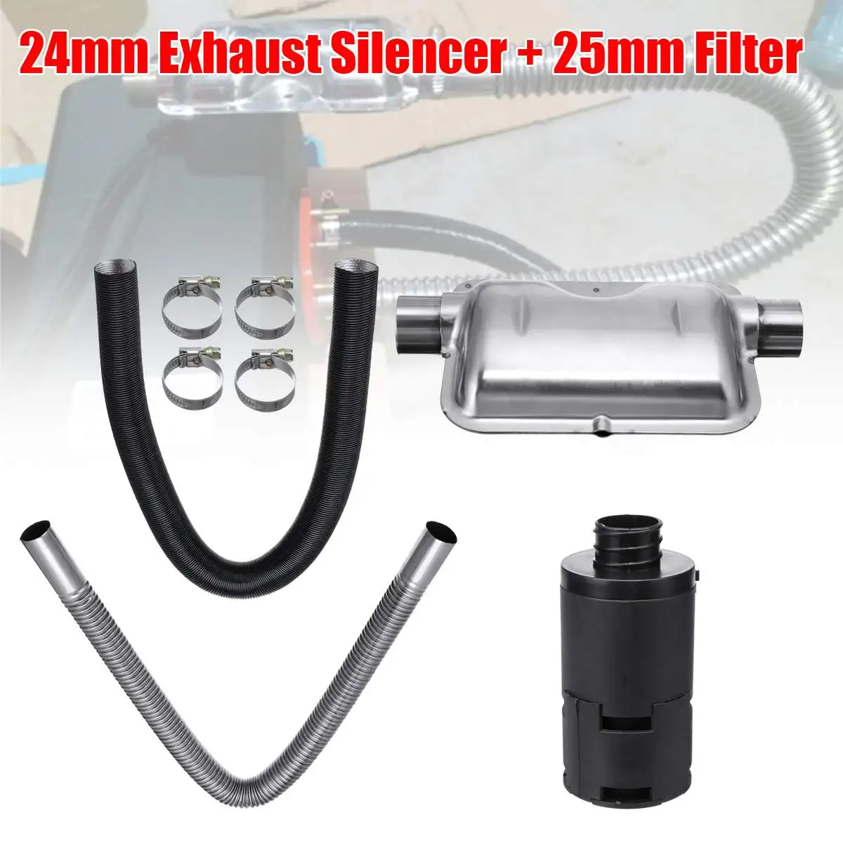 Acessório do Filtro para o Calefator Diesel do ar Silenciador da Exaustão do Calefator do Estacionamento do Carro + 25mm Acessórios 24mm 5 Cheap Silenciadores