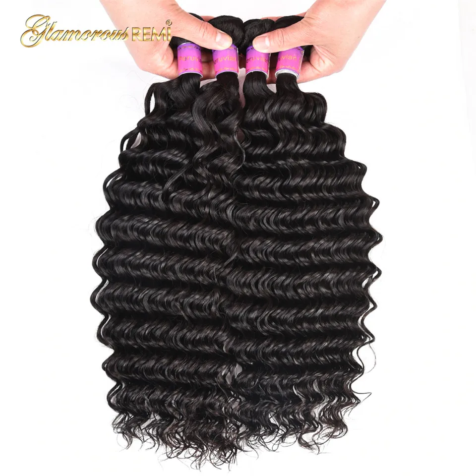 100 Remy Human Hair Extensions Weaving Bundles Deep Wave Texture