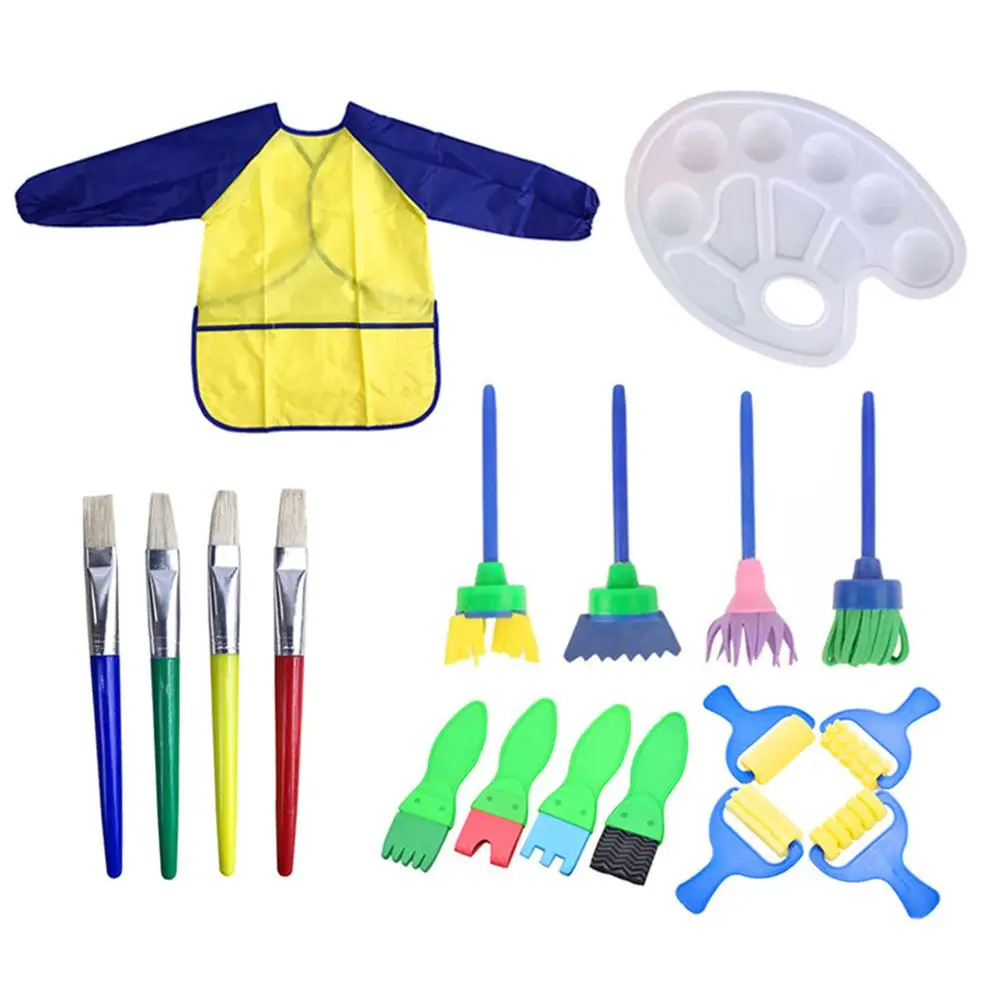 

18Pcs Children Painting Tools set Kids Toys DIY Painting Roller Brush Apron Color Platte Drawing Tool toys for children juguetes