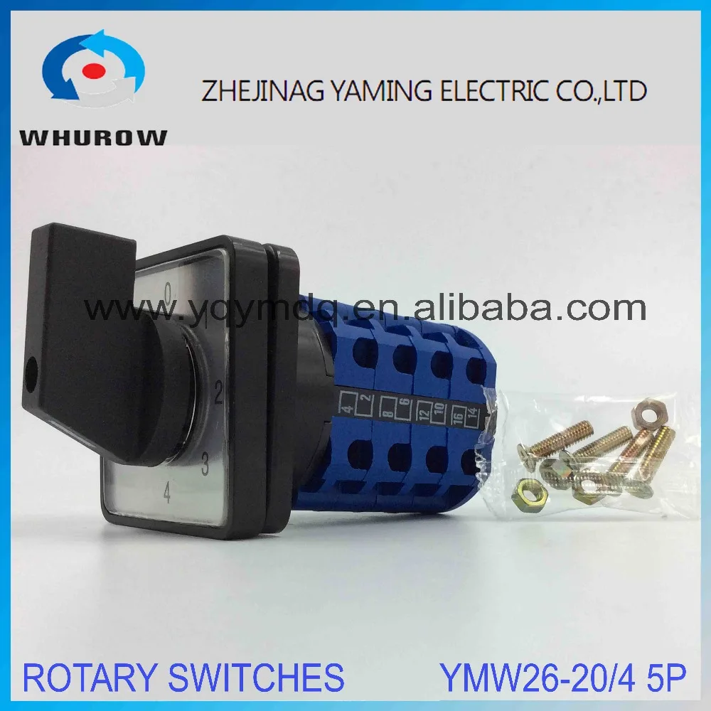 

Rotary switch YMW26-20/4 0-4 Ui 380V Ith 20A 4 poles 5 Position 16 Terminal High quality changeover cam switch sliver contact