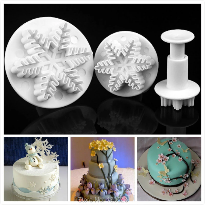 3pcs Snowflake Plunger Cutter Mold Sugarcraft Fondant Cake Decorating Tool #NP 3pcs Snowflake Plunger Cutter Mold Sugarcraft Fondant Cake Decorating Tool #NP