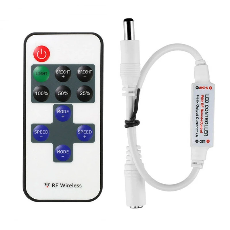 

12 24 V 11 Keys RF LED Strip Controller Mini Dimmer RF Remote DC 5V 12V 24V Controller For LED 5050 2835 Strip Single Color