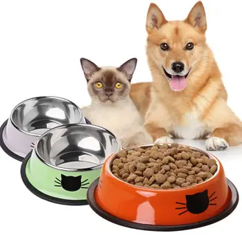 

Thick Non-slip Cat Dog Food Bowl Foods Utensils Single Stainless Steel Pet Bowls