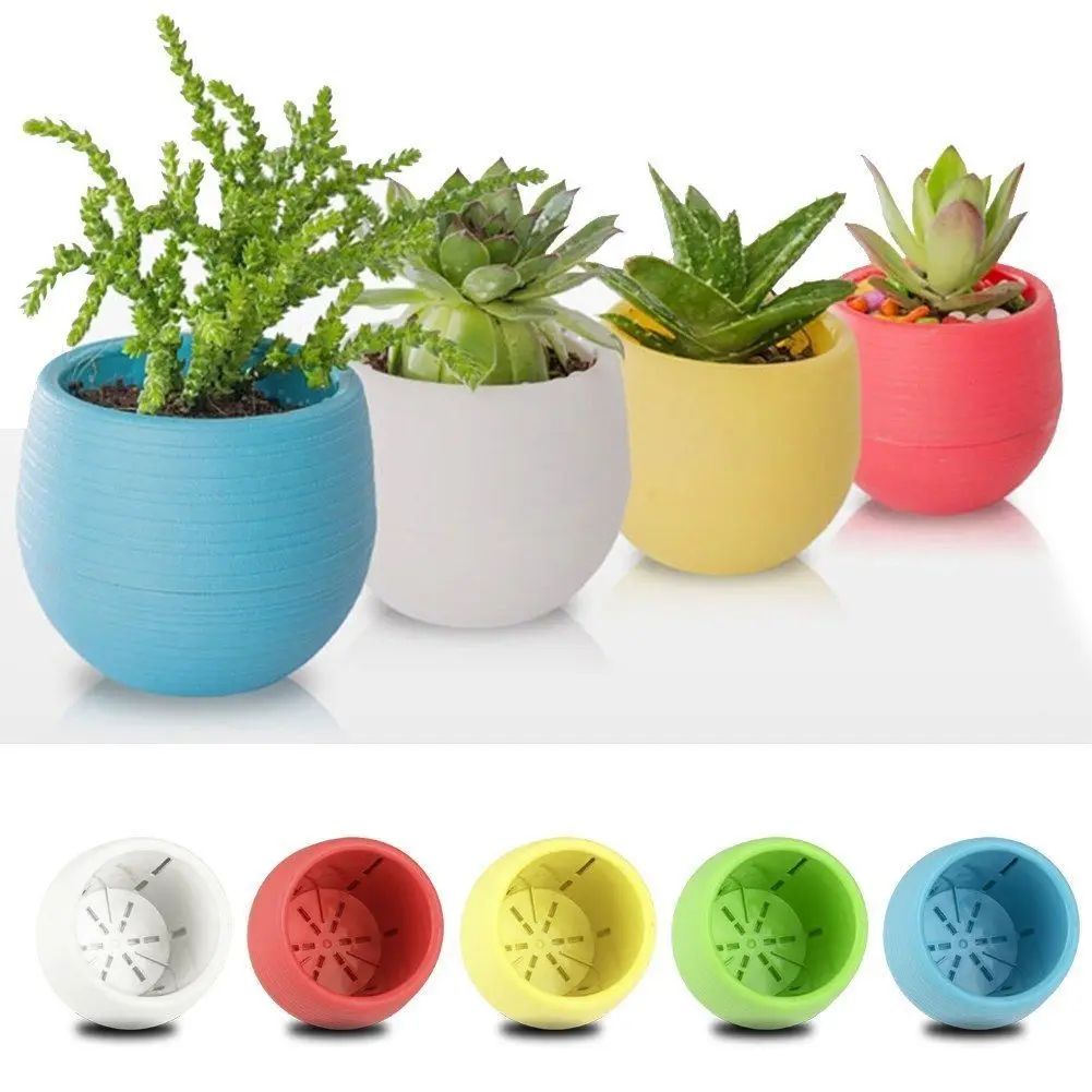 

Colourful Mini Round Plastic Plant Flower Pot Garden Home Office Decor Planter