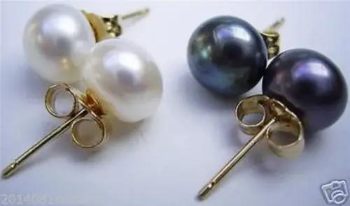 

HOT 14 10-11 MM 2 pairs PERFECT TAHITIAN BLACK white PEARL EARRING