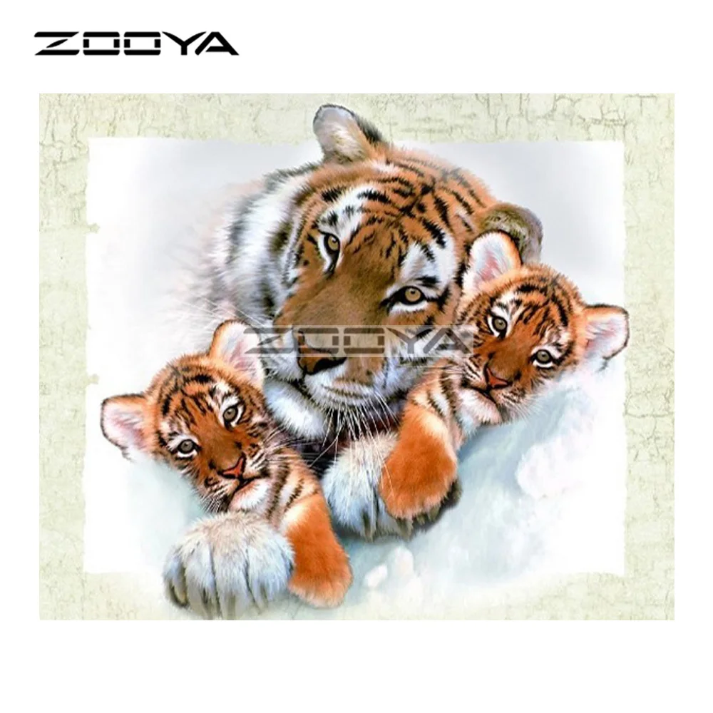 ZOOYA 5D алмазная вышивка сделай сам Tigress &amp Two Tiger Animal семейная живопись крестиком