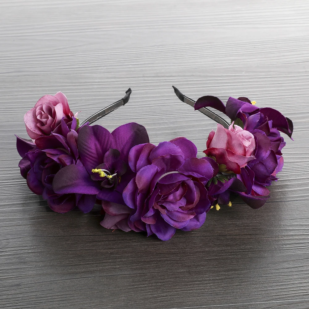 MOLANS свадебные головные уборы для невесты имитация цветка розы Корона головная повязка фиолетовые цветы Корона Венок Chapeau аксессуары