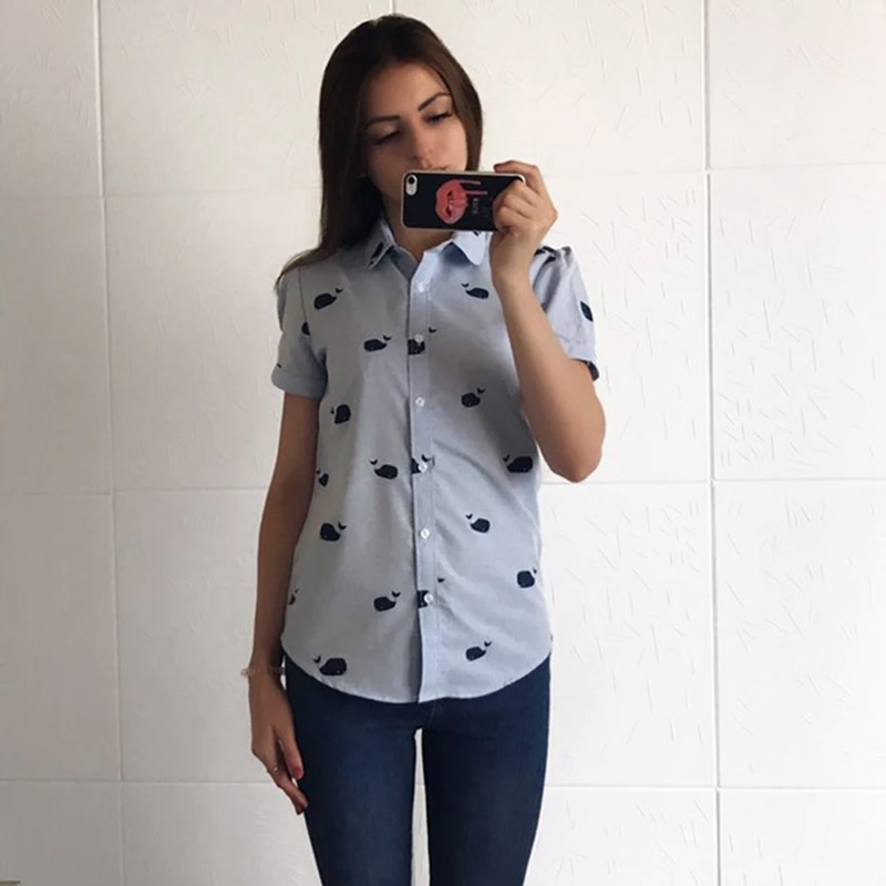 Женская летняя рубашка с коротким рукавом и отложным воротником|blusa women|blusas plusblouses