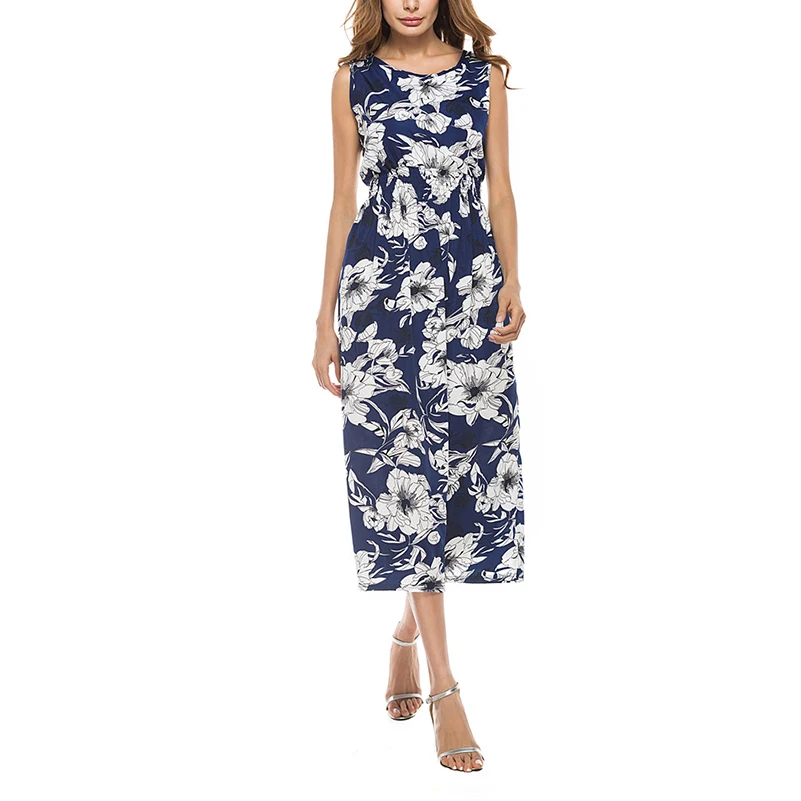 

Retro Dress Floral Print Spaghetti Strap Sleeveless Vintage A-line Bohemian Summer O-neck Dress Beach Long Sundress Summer New