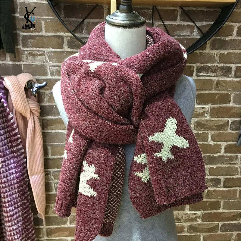 Зимний женский жаккардовый шарф с самолетами, вязаный шарф в крапинку с самолетами, палантин, легкая ошибка, стежка, фиолетовая обёртка, пончо, шарф, YG905