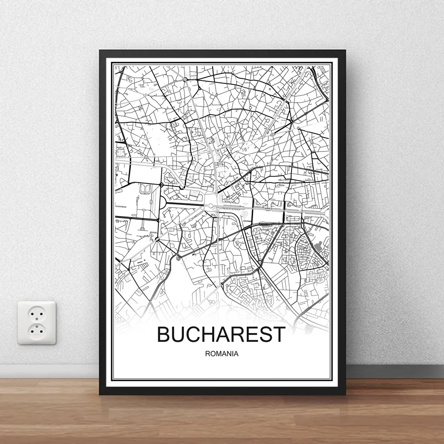 

BUCHAREST Romania City Street Map Print Poster Abstract Coated Paper Bar Cafe Pub Living Room Home Decor Wall Sticker 42x30cm