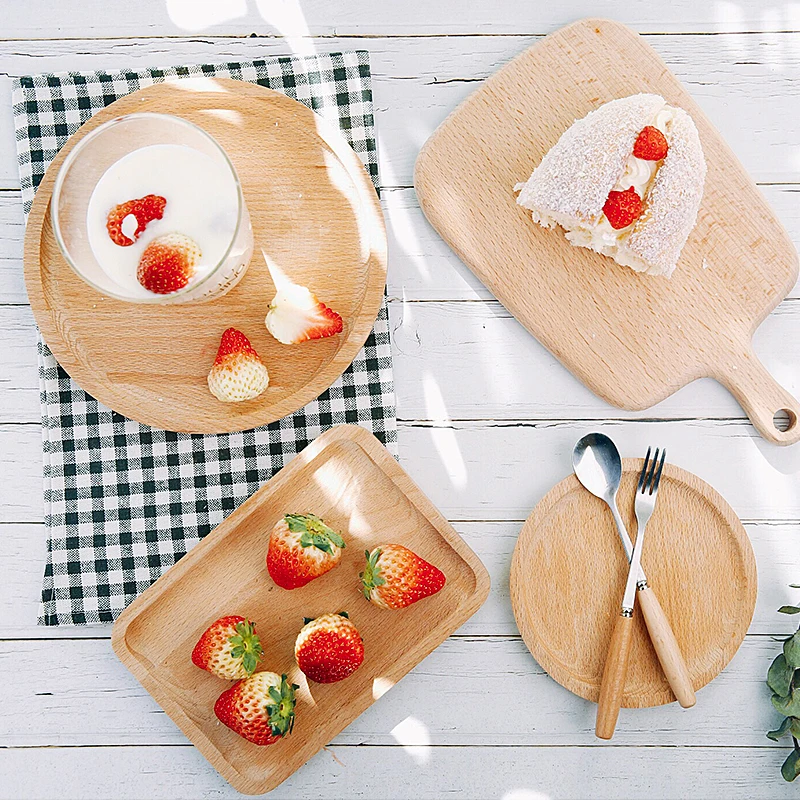Beech Plate Round Square Dish for Baking Dessert Fruit