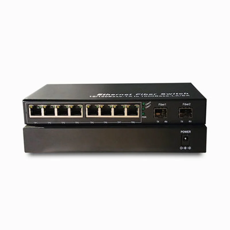 10/100/1000 M 2 SFP волокна порт 8 RJ45 poe Gigabit ethernet переключатель поэ 10 портовый медиаконвертер plug & play 8 UTP