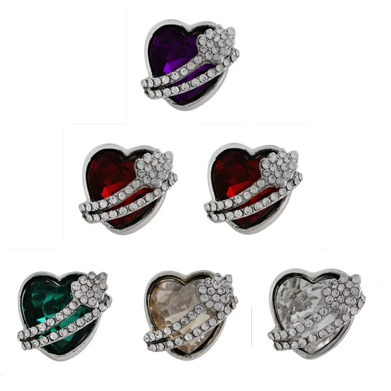 

New Crystal Heart Love Snap Button Jewelry 18mm Rhinestone Charms for Bracelets Bangles Women Girls Valentine's Day Gift KC6480