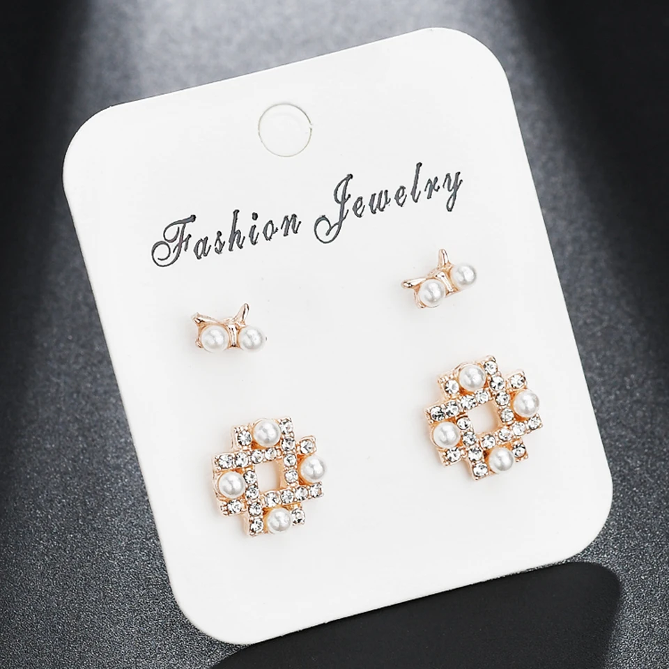 

6 Pcs/Set Earring Fashion Elegant Shining Gold Color Bow Crystal Pearl Flower Earrings Cute Super Value Earrings Sets For Women