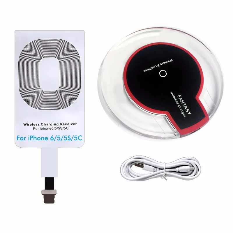 100% NEW Universal Qi Mobile Wireless Charger with Receiver Pad Coil with USB Charging Cable for apple iPhone 6 6S 6plus 5 5S 5C (03)