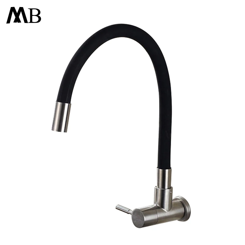 

Brushed Kitchen Faucets Sink Taps Wall Mounted 304 SUS Faucet Single Handle Single Cold Rotating Water Tap Black 3 Styles