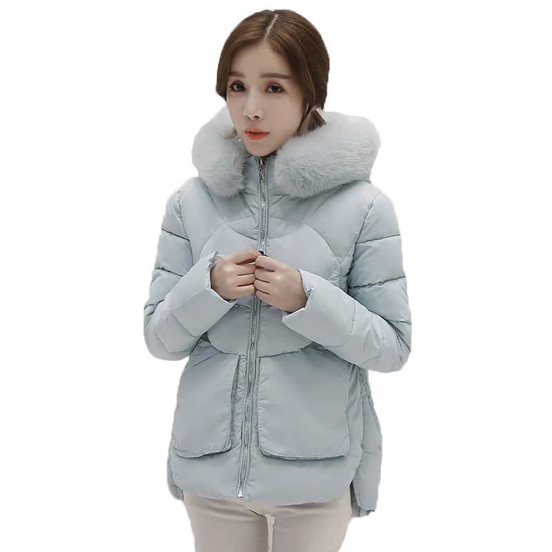 Winter Jacket Women Large Fur Collar Hooded Down Wadded