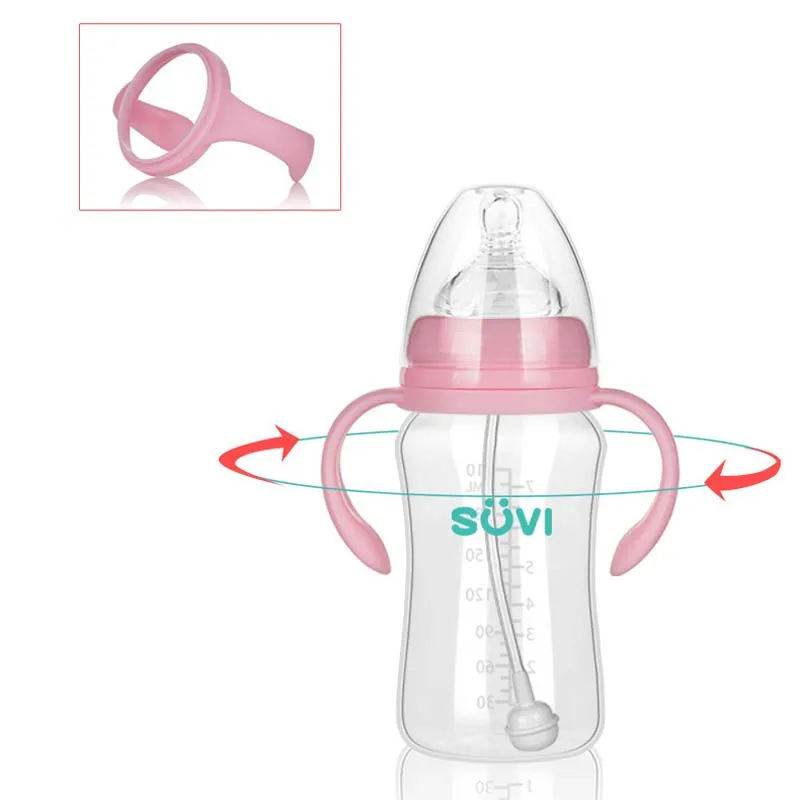 240 мл/320 мл детская бутылочка для кормления новорожденный Ширина рта силиконовый чехол соломенная бутылочка для питья молока продукт для кормления младенцев с ручкой