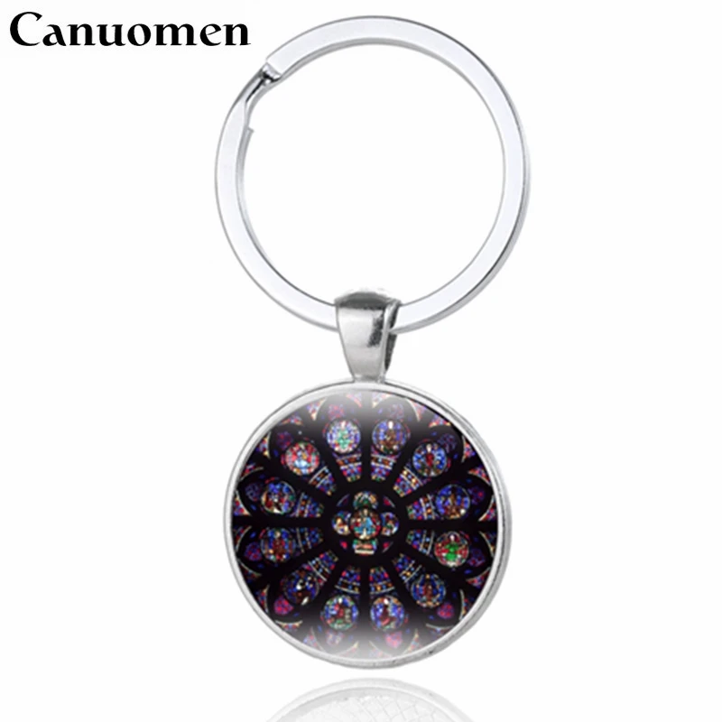

Canuomen Notre Dame de Paris Keychain Stained Glass Art Keyrings Catholic Christian Gothic Jewelry Charm Keys accesorias llavero