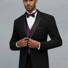 Новое поступление два Пуговицы Черный Жених Смокинги для женихов Для мужчин свадебные костюмы для выпускного индивидуальный заказ(куртка+ Брюки для девочек+ жилет+ галстук) k: 173