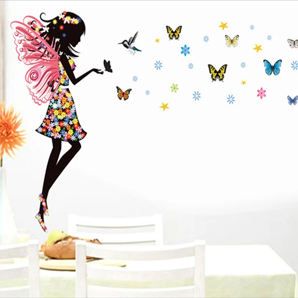 Бесплатная доставка Красивая бабочка эльф искусство стены стикеры для детей номеров дома декоративный фон настенные Детские Спальня Виниловые стены S