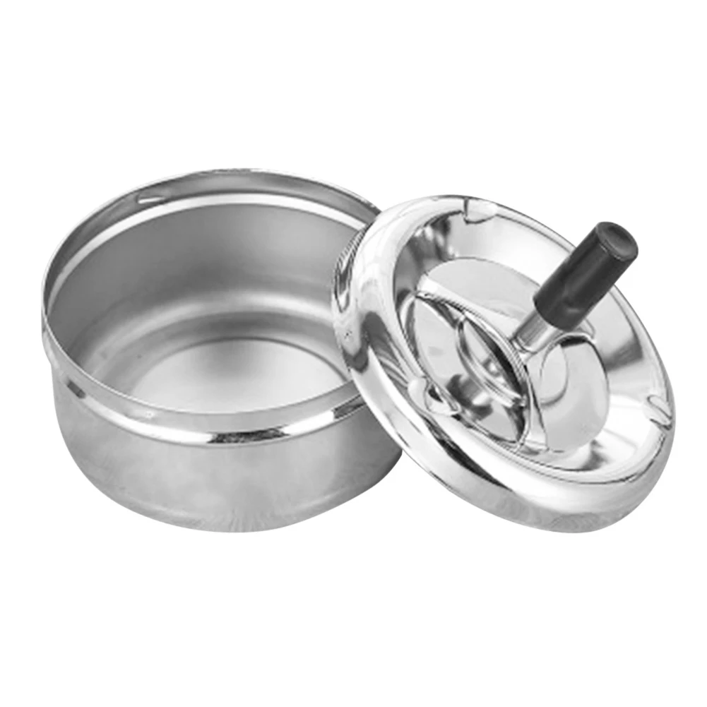 

Round Push Down Cigarette Ashtray Stainless Steel Tabletop Ashtray with Spinning Tray Desktop Smoking Ash Tray for Smokers