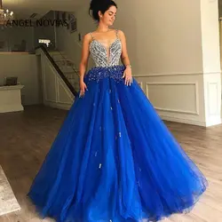 Длинный, ярко-синего цвета бальное платье Пышное вечернее платье 2019 с кристаллами Саудовская Аравия Дубай Moroccan Сексуальные вечерние платья