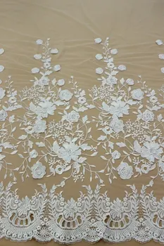 

Off white metal embroidery thread heavy embroidered mesh fabric Baroque style tulle shirt's hemline with 3D golden flowers