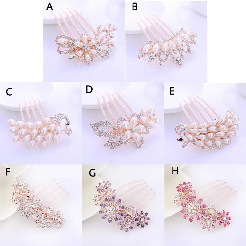 

Pearl Crystal Bridal Hair Accessories Rose Gold Hair Comb for Brides Wedding