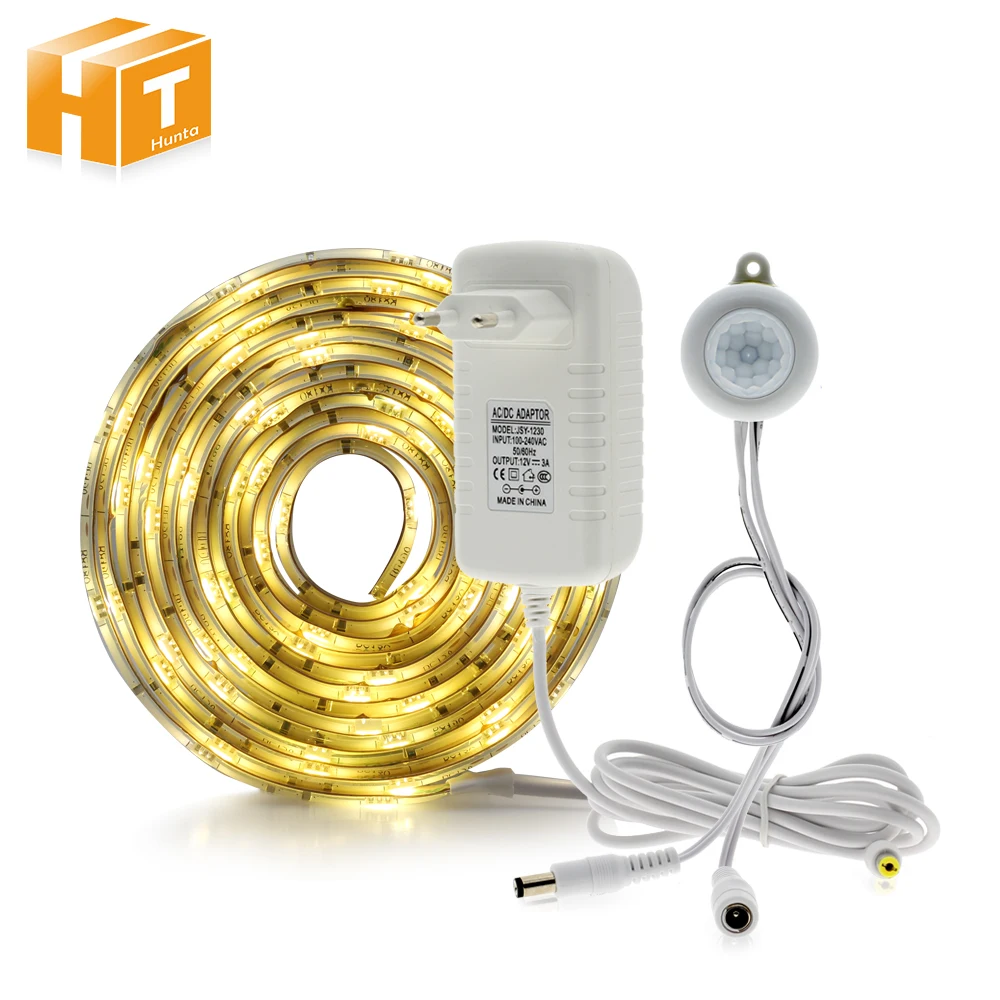 

5050 Motion Sensor LED Strip Light Waterproof 30LEDs/m Warm White + Intelligent Pir Sensor Light Control Bedroom Lighting