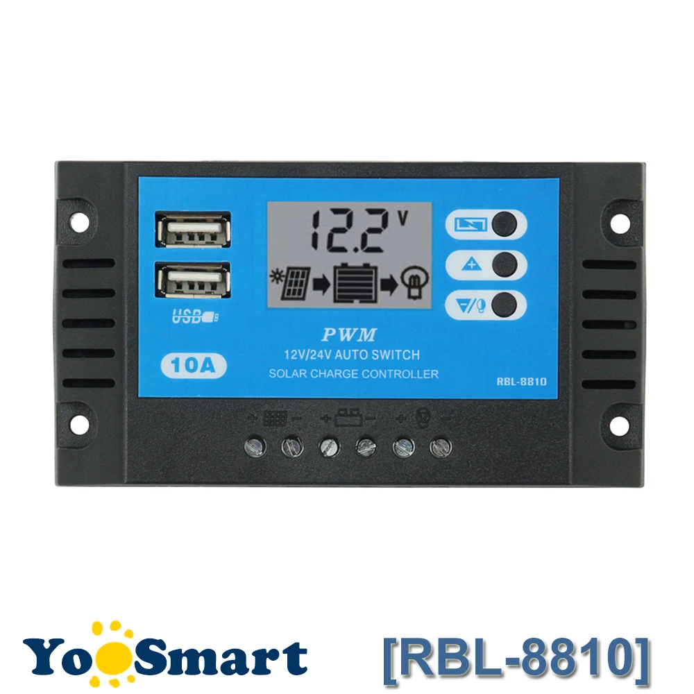 PowMr PWM 10A контроллер солнечной панели 12 В 24 в автоматический регулятор заряда
