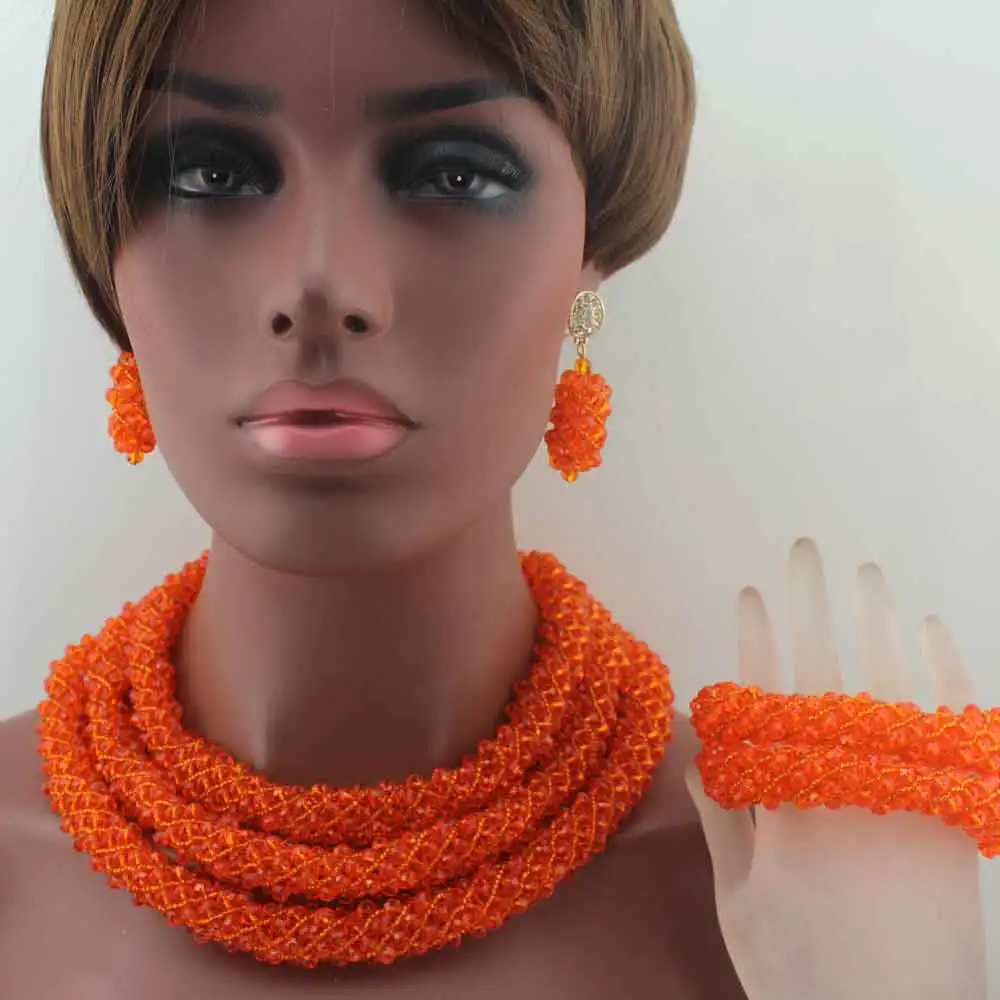 

Exclusive New Orange Wedding Flower Nigerian African Beads Jewelry Set 2019 Costume Women Jewelry Set Free Shipping HD8620