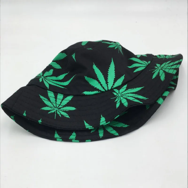 Women men green white colorful weed bucket hat hip hop outdoor sports fishing cap summer printed sun hat panama