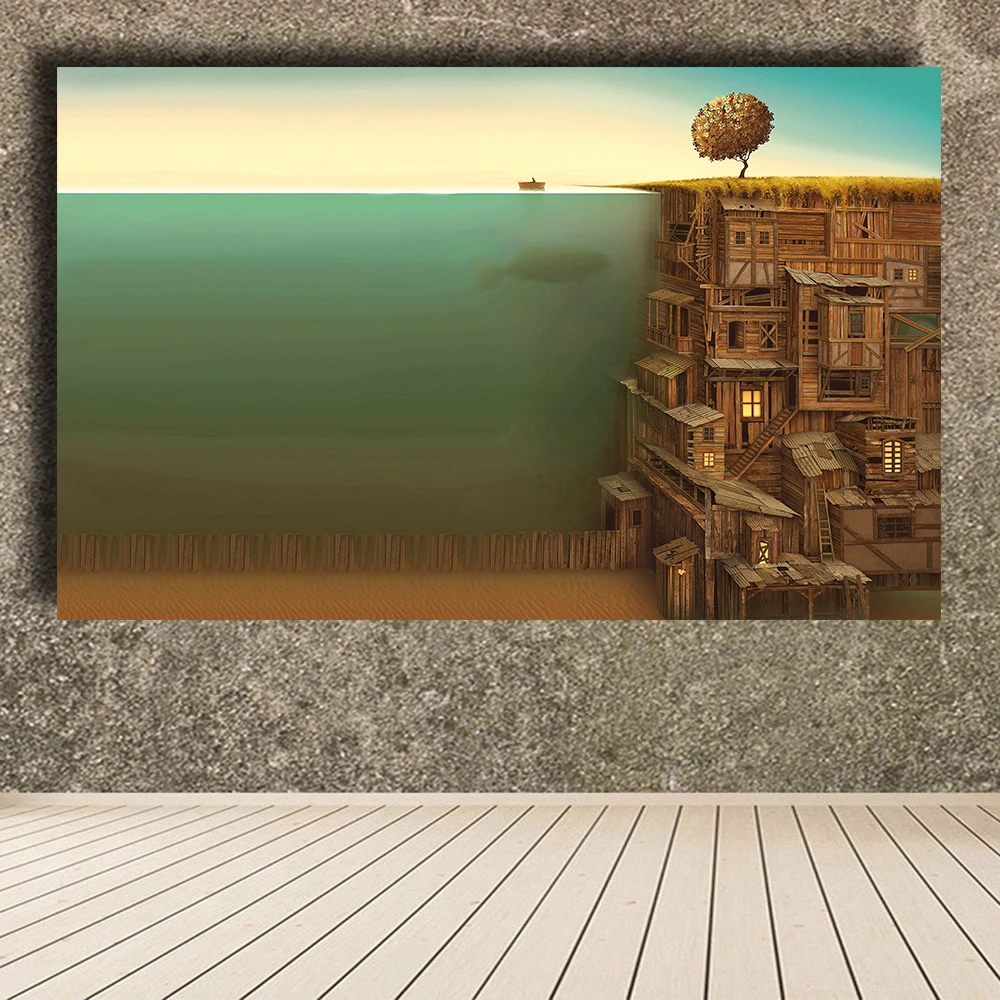 Trees Wood Fish Surrealism Artwork Underwater Oil Painting Canvas Print ...