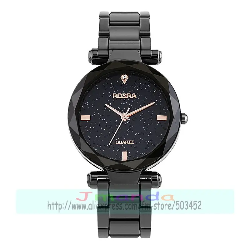 100 шт./лот rosra 8617 звездный циферблат rasra из нержавеющей стали Кварцевые часы повседневные женские наручные часы оптом мужские часы - Цвет: A all black rose