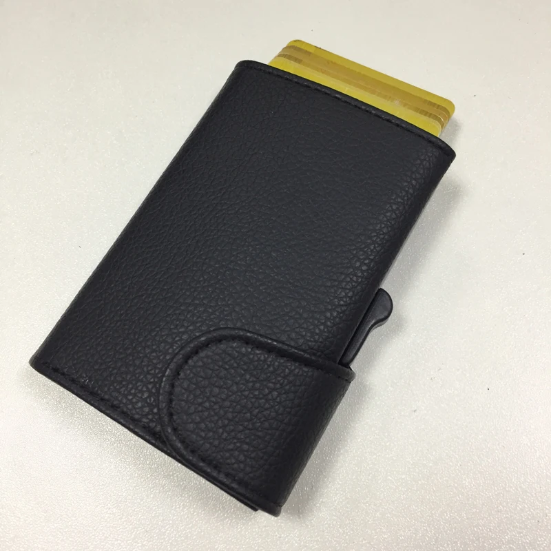 RFID блокирующий держатель для карт, Кожаный минималистичный металлический кошелек для мужчин и женщин, алюминиевый держатель для карт